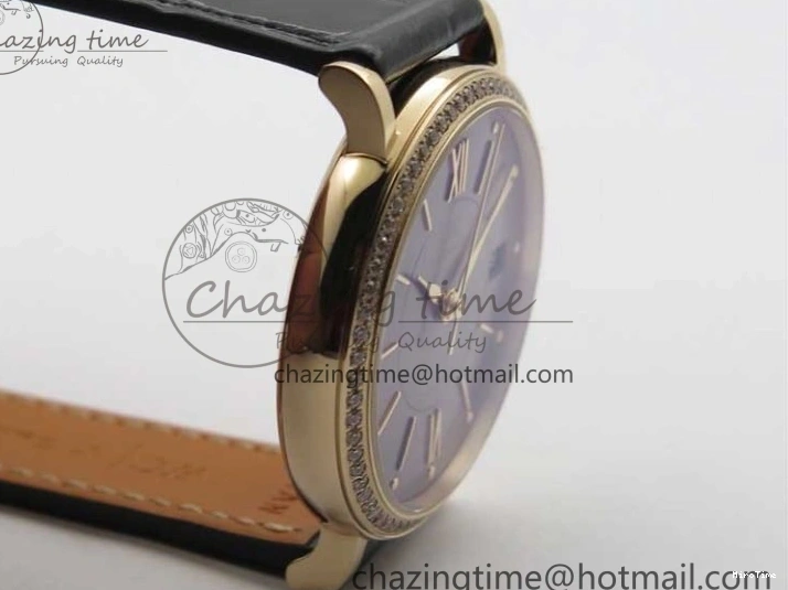 MIROTIME 1228 Durable Portofino 37mm RG V7F 1:1 Best Edition Gray Dial Diamonds Bezel on Black Leather Strap A 7089